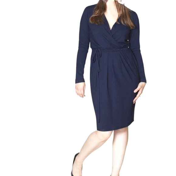 Brenda Beddome Faux Wrap Dress - Size 6 - Navy Blue - Picture 1 of 7
